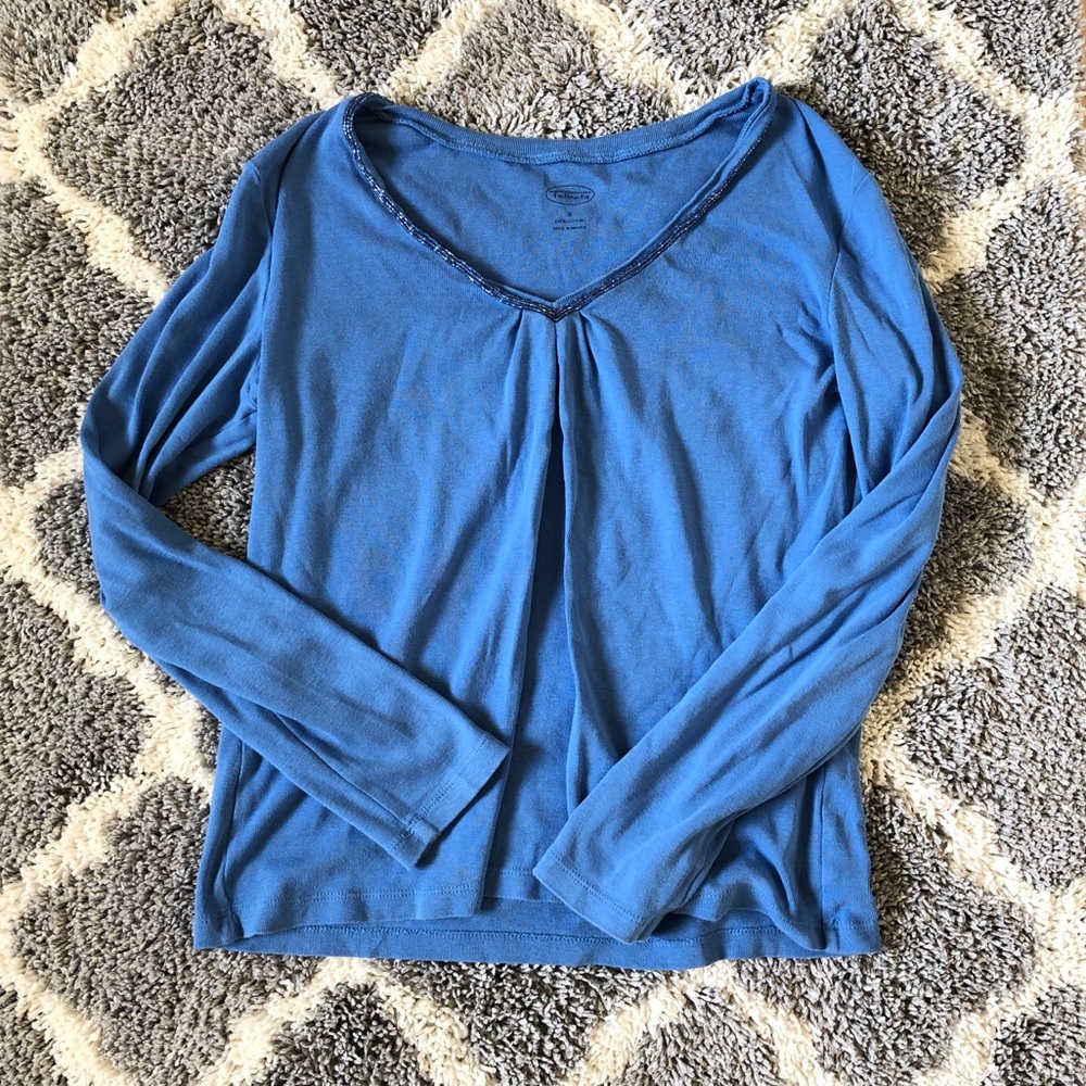 3/$15 Talbots blue jeweled neckline long sleeve